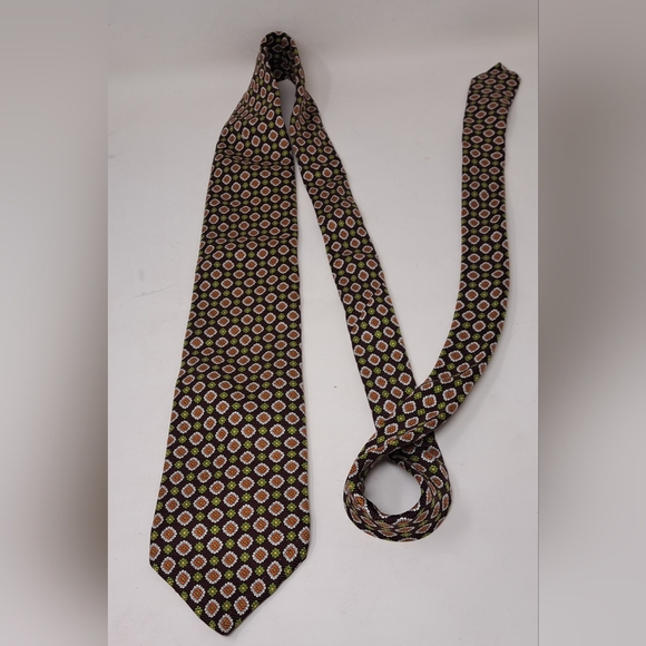 Brooks Brothers Makers Neck Tie Brown Green Orange Ancient Madder Seta Silk USA - Picture 11 of 12
